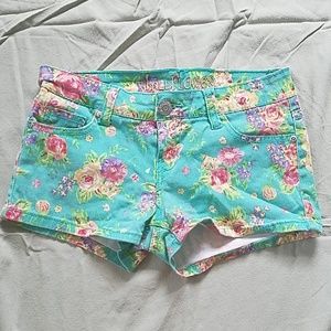 Teal Floral Jean Shorts